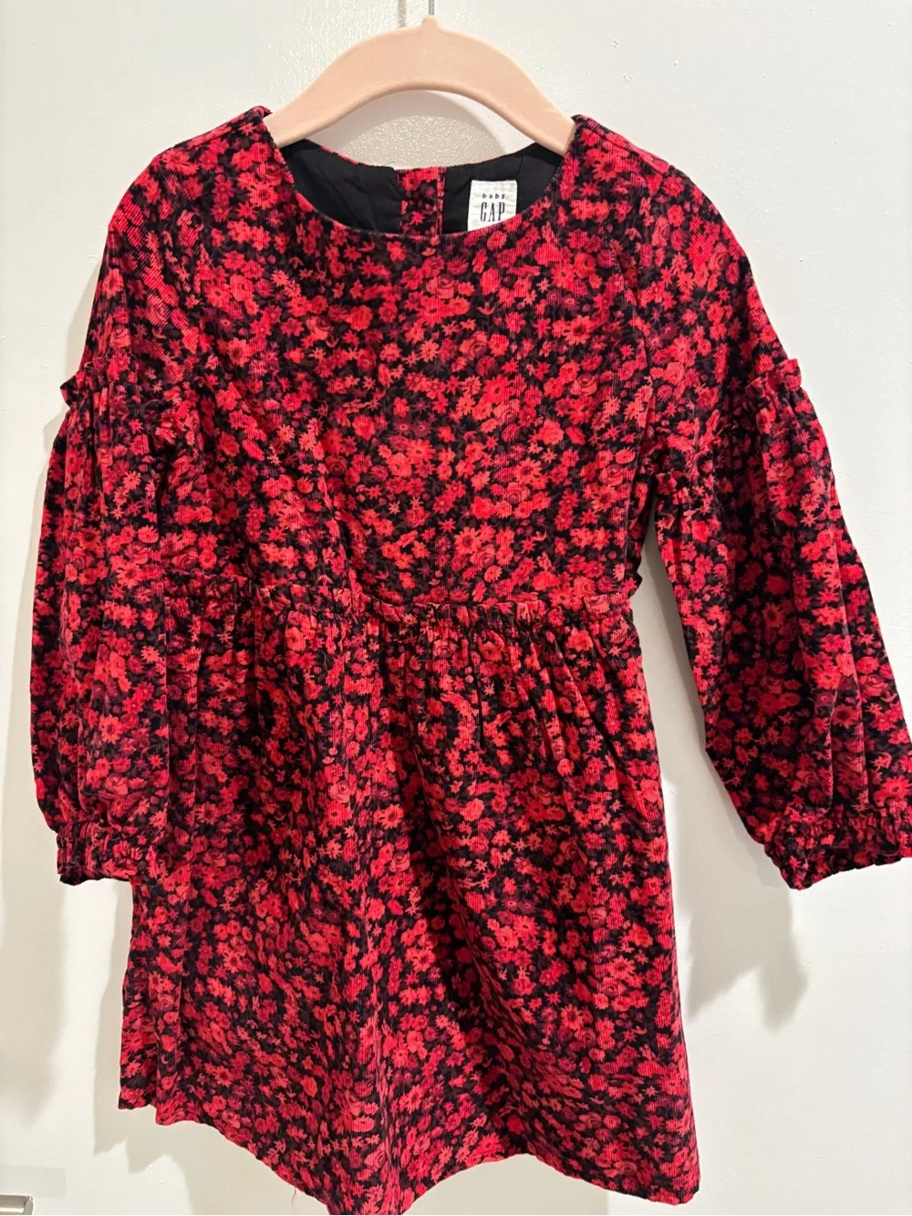 GAP Girls Red and Black Floral Long-Sleeve Dress